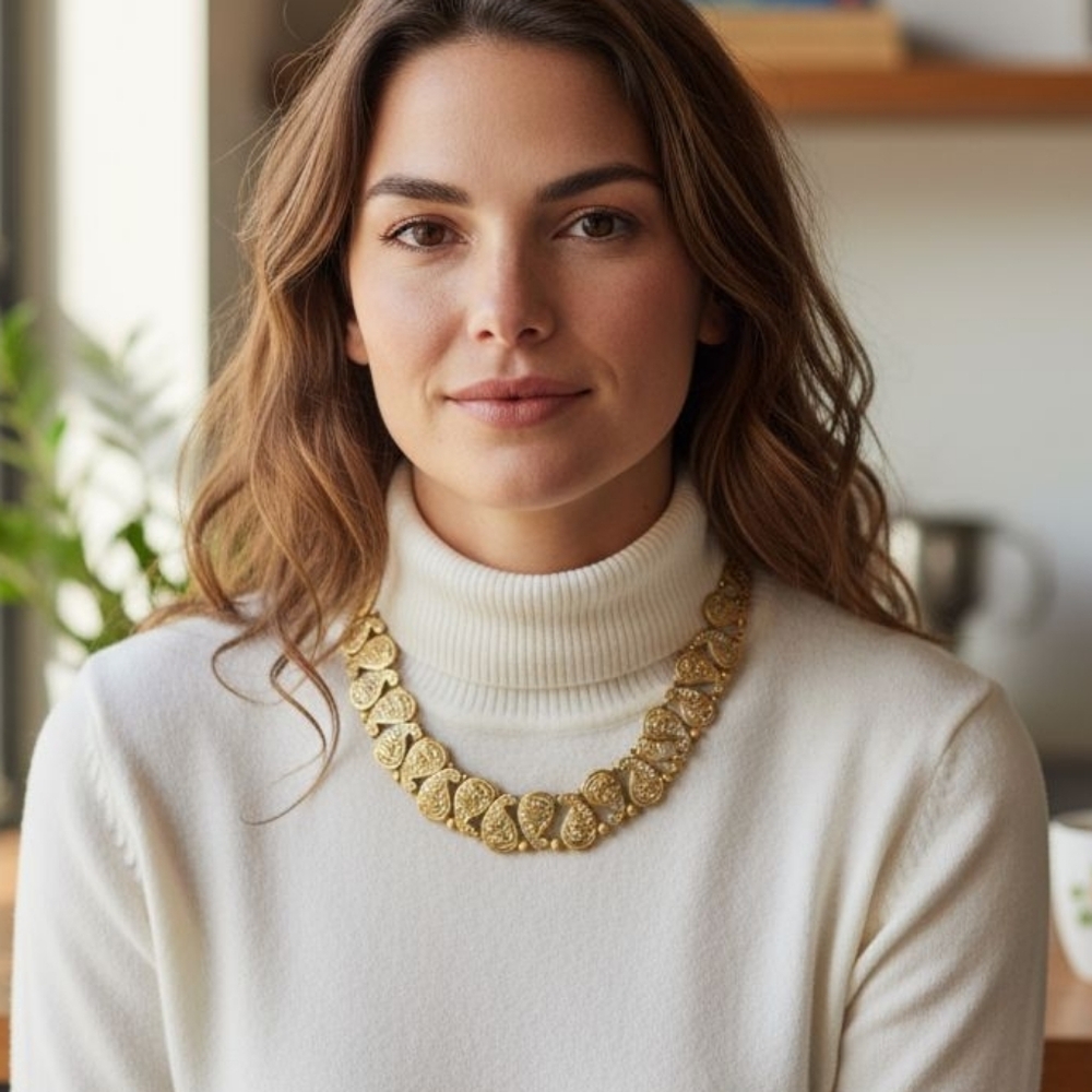 Chico's Gold and Crystal Paisley Necklace and Free Matching Earrings.
